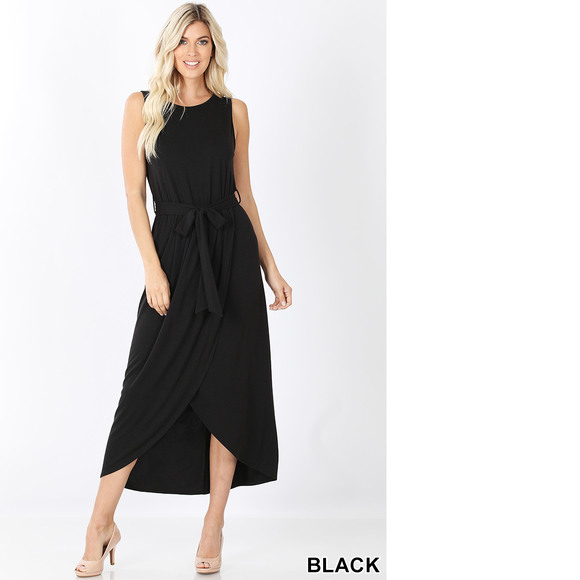 Zenana Outfitters Dresses & Skirts - Belted Sleeveless Tulip Dress